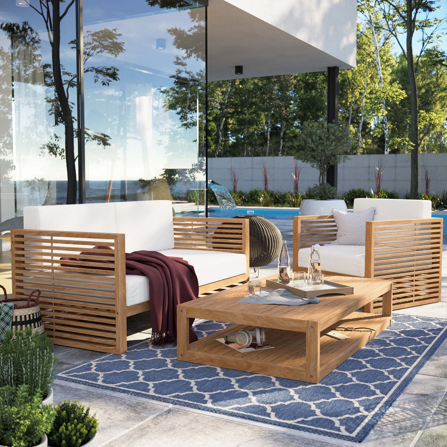 Carlsbad 3-Piece Teak Wood Outdoor Patio Set by Furniture For America