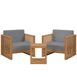 Avery 3-Piece Teak Wood Outdoor Patio Set in Natural Gray