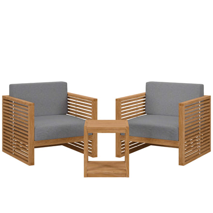 Carlsbad 3-Piece Teak Wood Outdoor Patio Set in Natural Gray