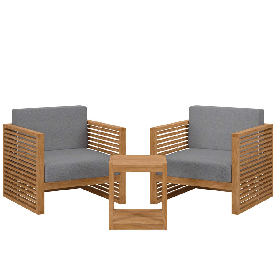 Avery 3-Piece Teak Wood Outdoor Patio Set in Natural Gray