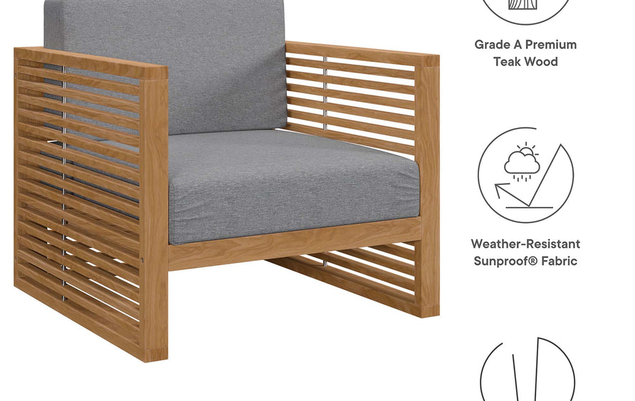 Avery 3-Piece Teak Wood Outdoor Patio Set in Natural Gray