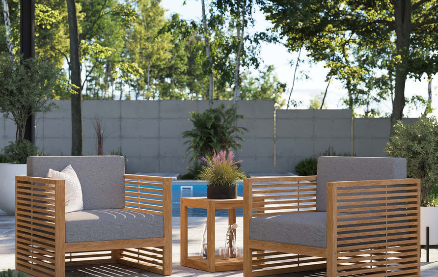 Avery 3-Piece Teak Wood Outdoor Patio Set in Natural Gray