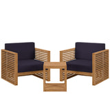 Avery 3-Piece Teak Wood Outdoor Patio Set in Natural Navy