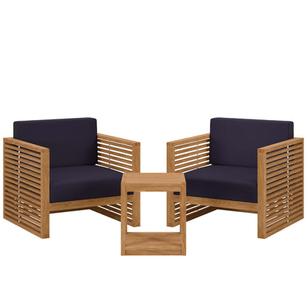 Carlsbad 3-Piece Teak Wood Outdoor Patio Set in Natural Navy