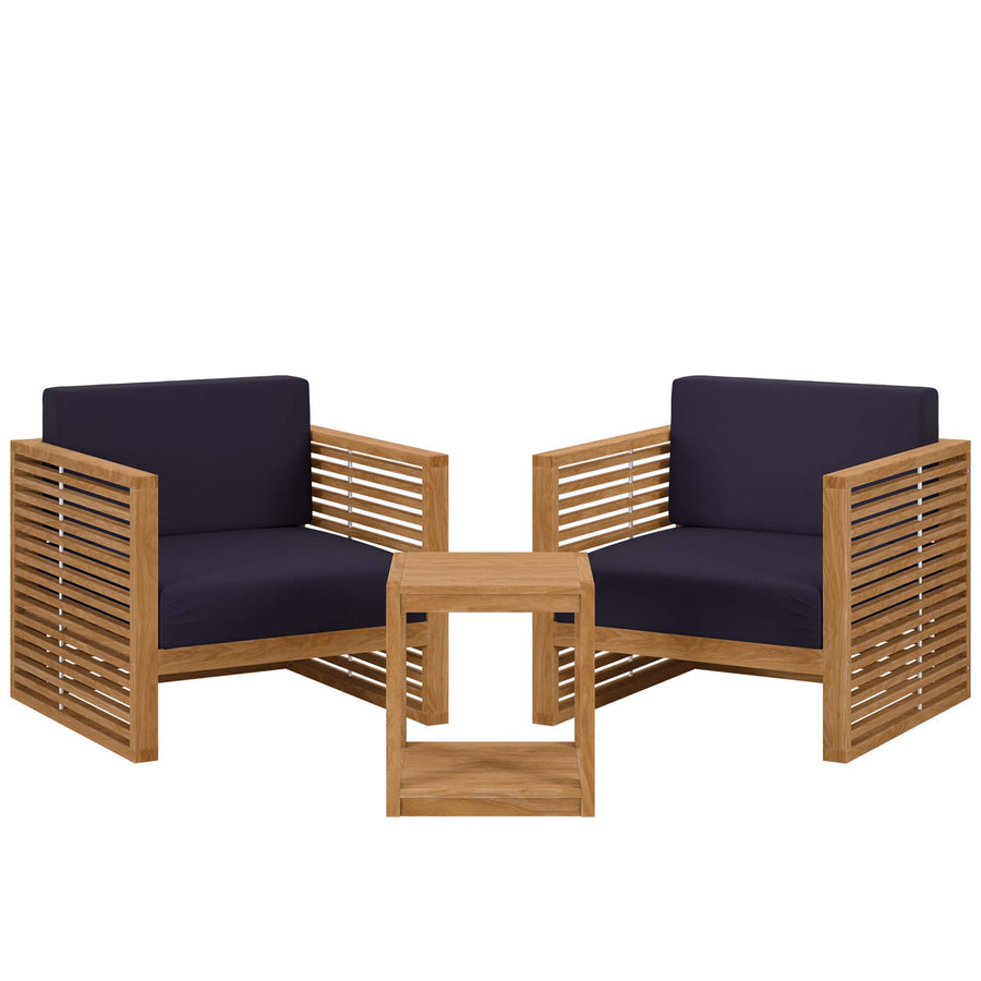 Avery 3-Piece Teak Wood Outdoor Patio Set in Natural Navy
