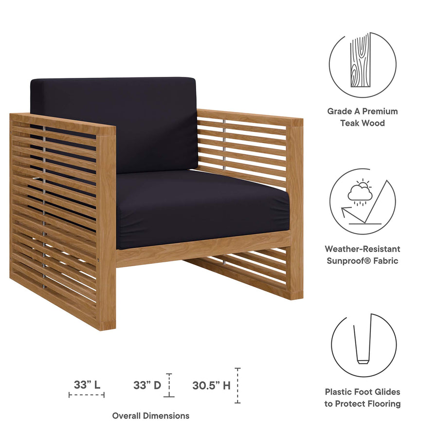 Avery 3-Piece Teak Wood Outdoor Patio Set in Natural Navy