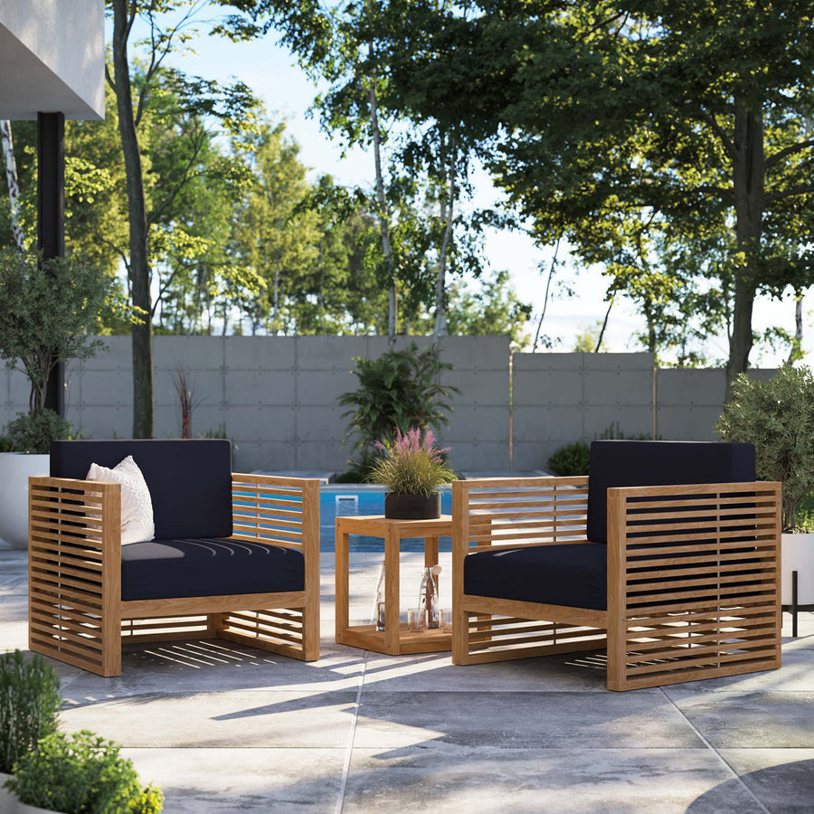 Avery 3-Piece Teak Wood Outdoor Patio Set in Natural Navy