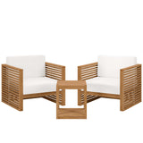 Avery 3-Piece Teak Wood Outdoor Patio Set in Natural White
