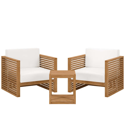 Carlsbad 3-Piece Teak Wood Outdoor Patio Set in Natural White