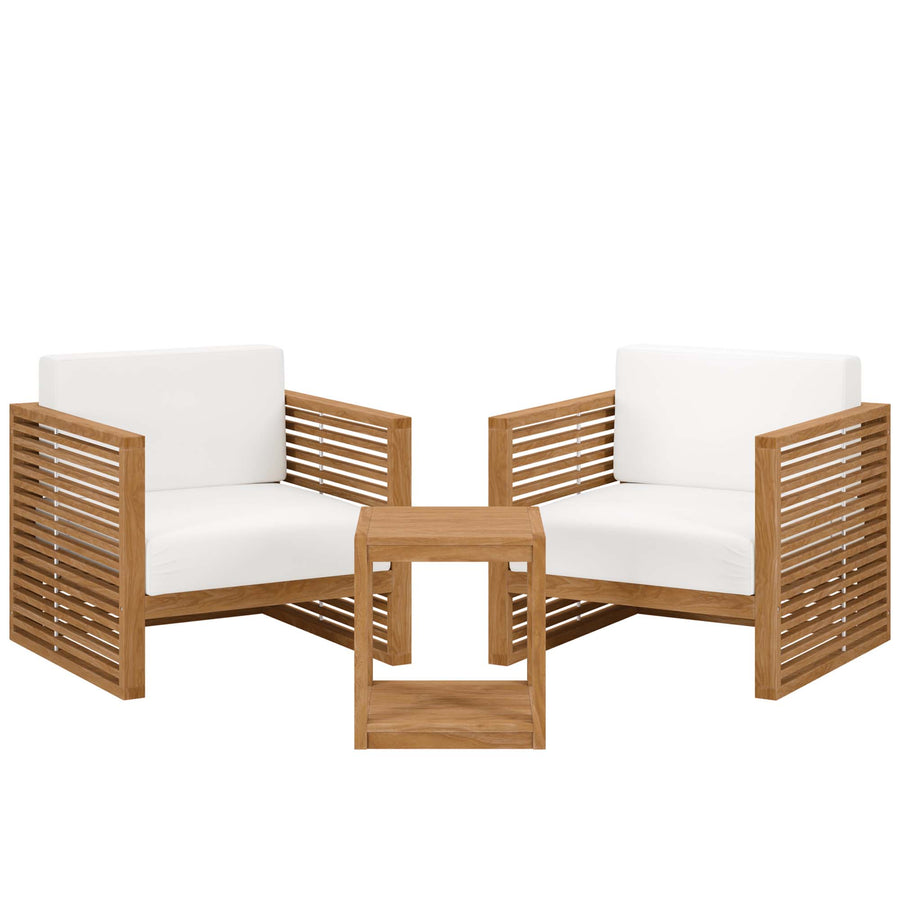 Avery 3-Piece Teak Wood Outdoor Patio Set in Natural White