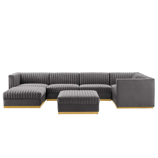 Sanguine 7-Piece Channel Tufted Performance Velvet Right-Facing Modular Sectional Sofa by Furniture For America