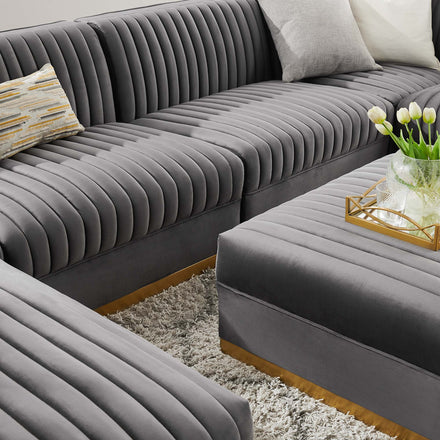 Sanguine 7-Piece Channel Tufted Performance Velvet Right-Facing Modular Sectional Sofa in Gray