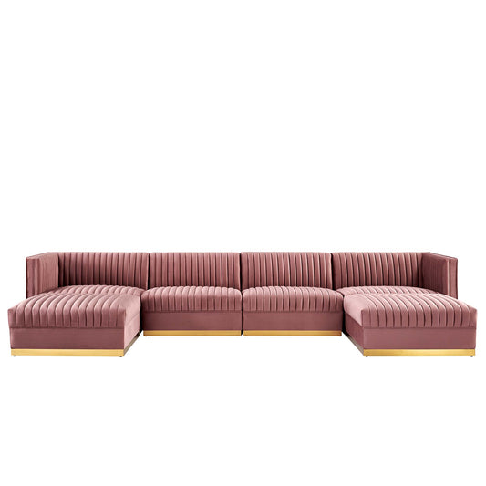 Sanguine 6-Piece Channel Tufted Performance Velvet Modular Sectional Sofa by Furniture For America