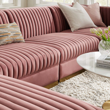 Sanguine 6-Piece Channel Tufted Performance Velvet Modular Sectional Sofa in Dusty Rose