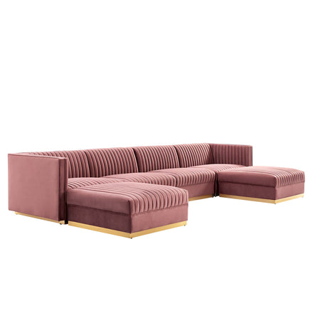 Sanguine 6-Piece Channel Tufted Performance Velvet Modular Sectional Sofa in Dusty Rose