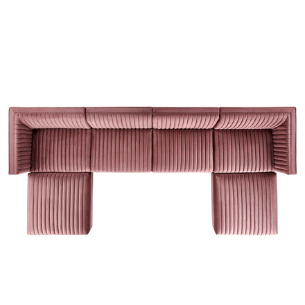 Sanguine 6-Piece Channel Tufted Performance Velvet Modular Sectional Sofa in Dusty Rose