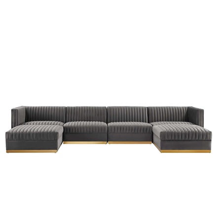 Sanguine 6-Piece Channel Tufted Performance Velvet Modular Sectional Sofa in Gray