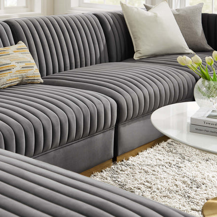 Sanguine 6-Piece Channel Tufted Performance Velvet Modular Sectional Sofa in Gray