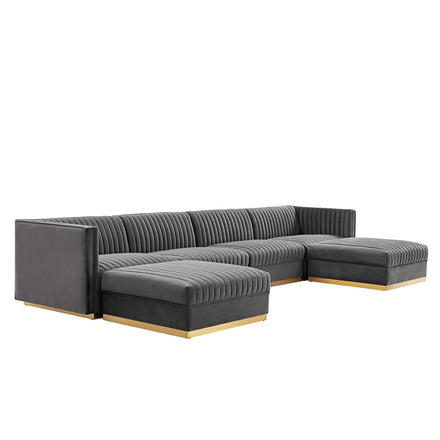 Sanguine 6-Piece Channel Tufted Performance Velvet Modular Sectional Sofa in Gray