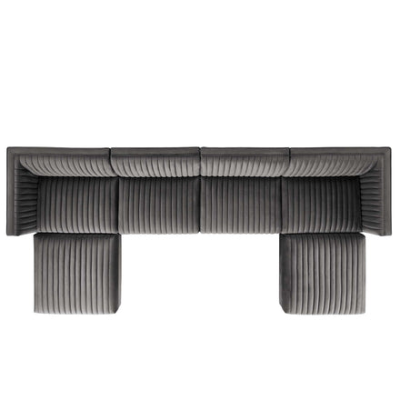 Sanguine 6-Piece Channel Tufted Performance Velvet Modular Sectional Sofa in Gray