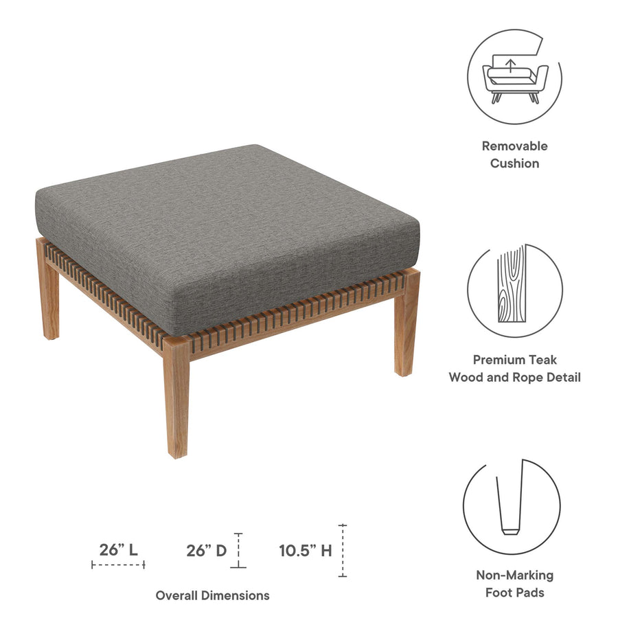Vesper Outdoor Patio Teak Wood Ottoman in Gray Graphite