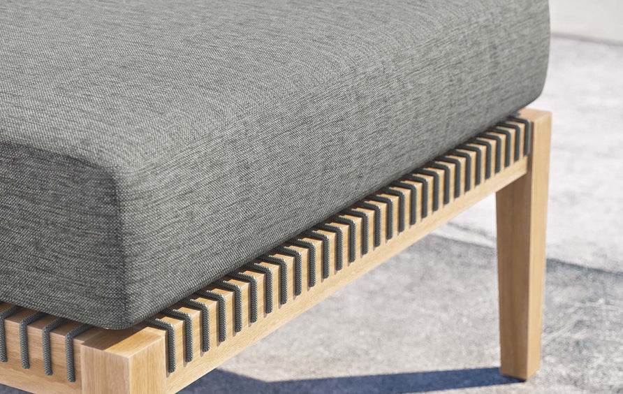Vesper Outdoor Patio Teak Wood Ottoman in Gray Graphite