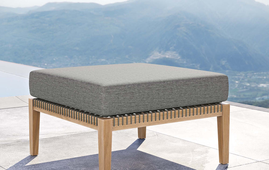 Vesper Outdoor Patio Teak Wood Ottoman in Gray Graphite