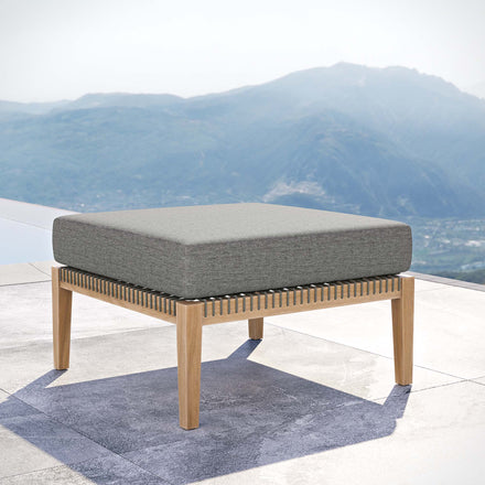 Clearwater Outdoor Patio Teak Wood Ottoman in Gray Graphite