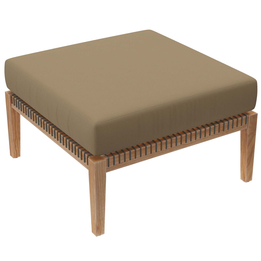 Vesper Outdoor Patio Teak Wood Ottoman in Gray Light Brown