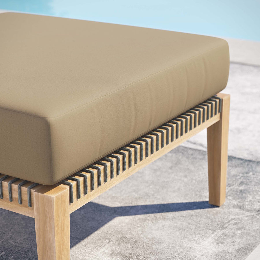 Vesper Outdoor Patio Teak Wood Ottoman in Gray Light Brown