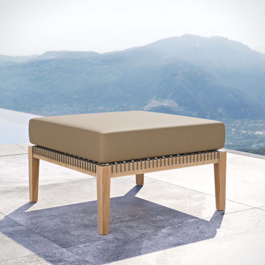 Vesper Outdoor Patio Teak Wood Ottoman in Gray Light Brown