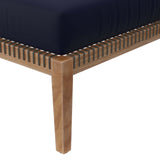 Vesper Outdoor Patio Teak Wood Ottoman in Gray Navy