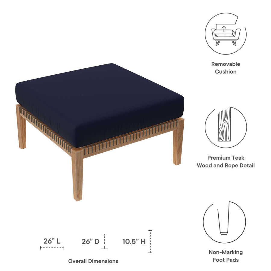 Vesper Outdoor Patio Teak Wood Ottoman in Gray Navy