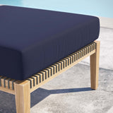 Vesper Outdoor Patio Teak Wood Ottoman in Gray Navy