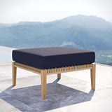 Vesper Outdoor Patio Teak Wood Ottoman in Gray Navy