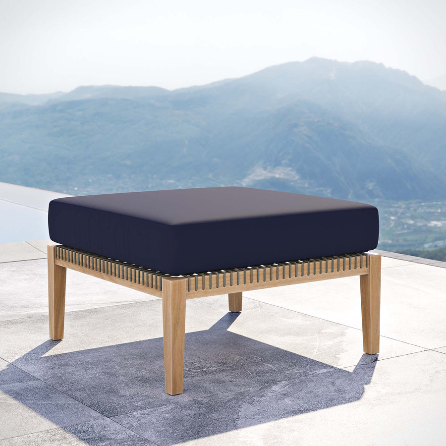 Vesper Outdoor Patio Teak Wood Ottoman in Gray Navy