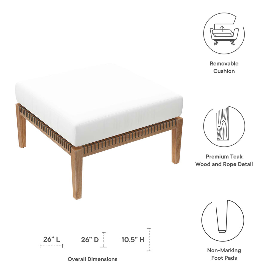 Vesper Outdoor Patio Teak Wood Ottoman in Gray White