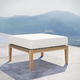 Vesper Outdoor Patio Teak Wood Ottoman in Gray White