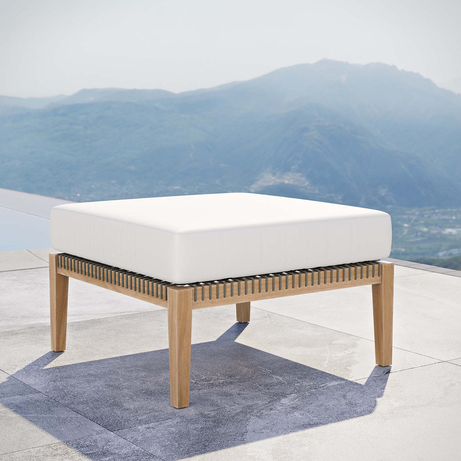 Vesper Outdoor Patio Teak Wood Ottoman in Gray White