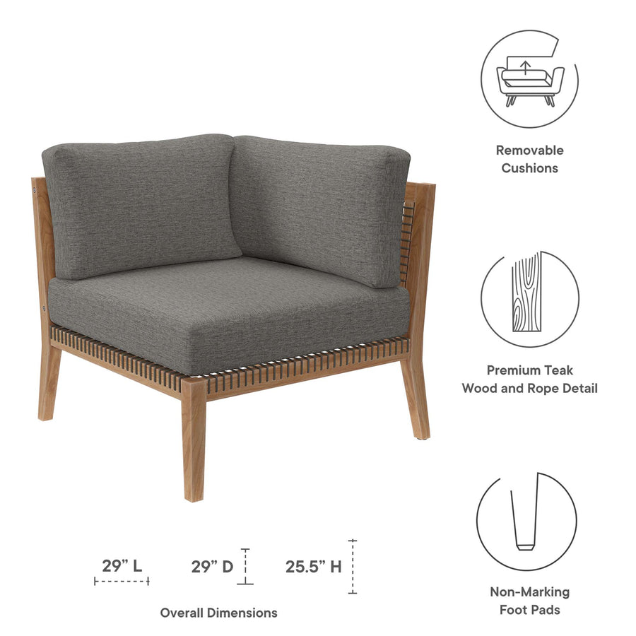 Vesper Outdoor Patio Teak Wood Corner Chair in Gray Graphite