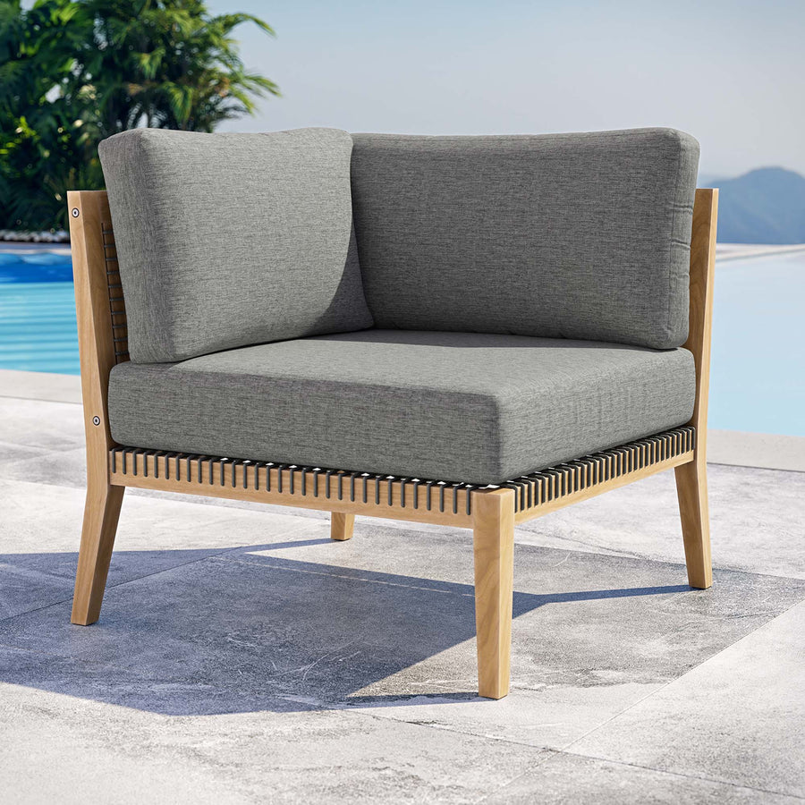 Vesper Outdoor Patio Teak Wood Corner Chair in Gray Graphite