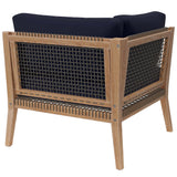 Vesper Outdoor Patio Teak Wood Corner Chair in Gray Navy