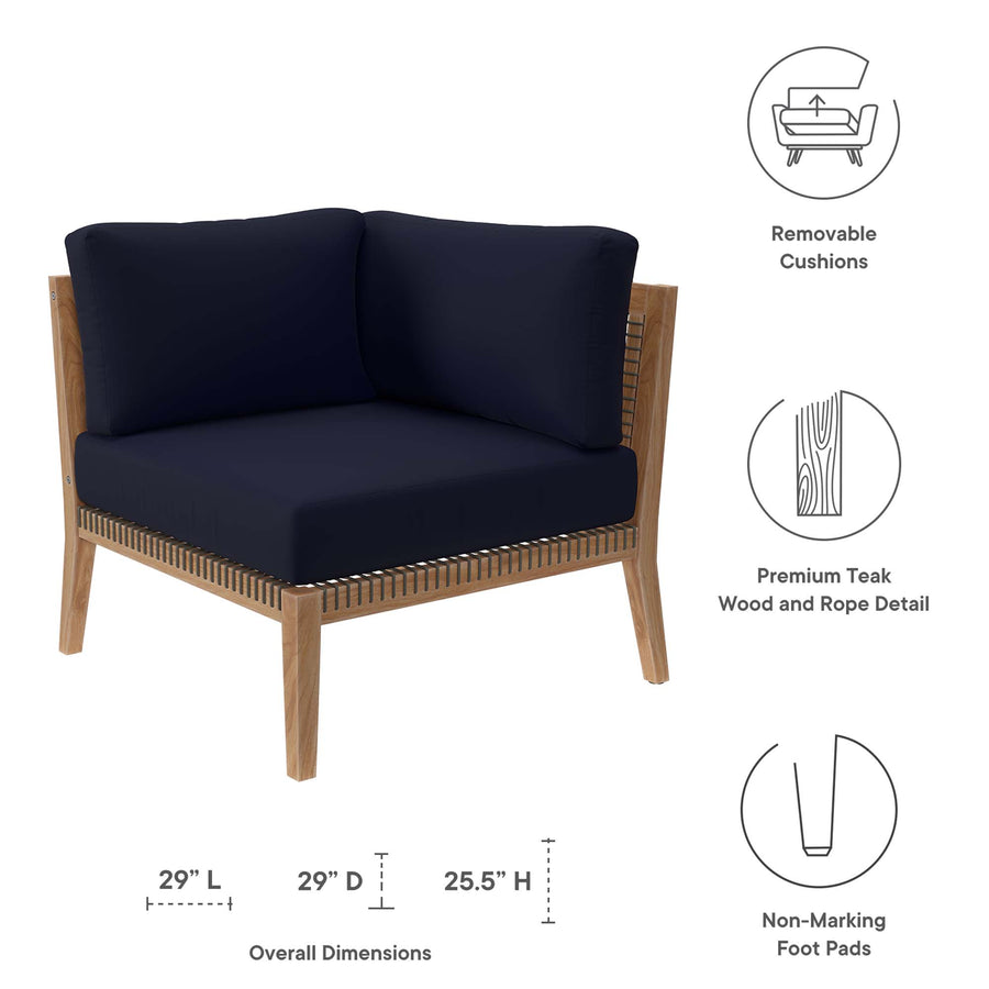 Vesper Outdoor Patio Teak Wood Corner Chair in Gray Navy