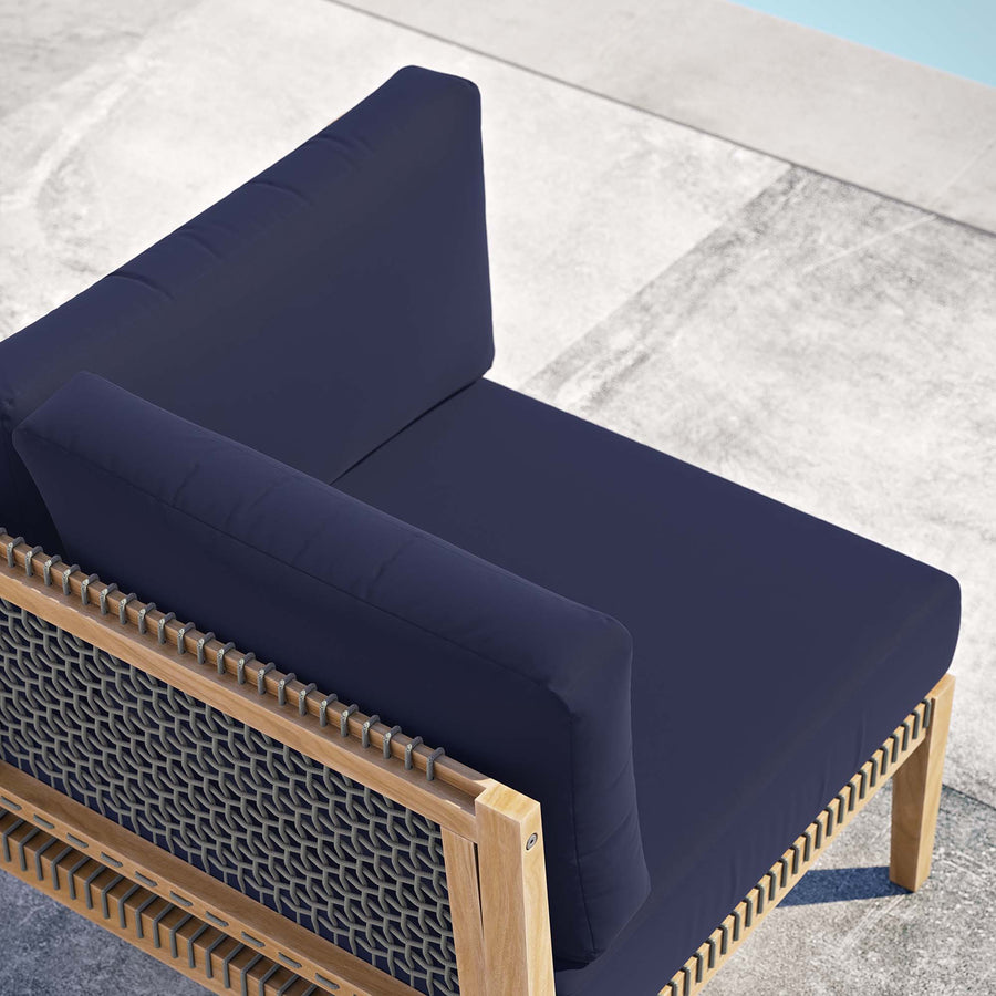 Vesper Outdoor Patio Teak Wood Corner Chair in Gray Navy