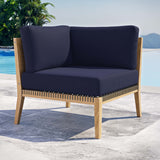 Vesper Outdoor Patio Teak Wood Corner Chair in Gray Navy