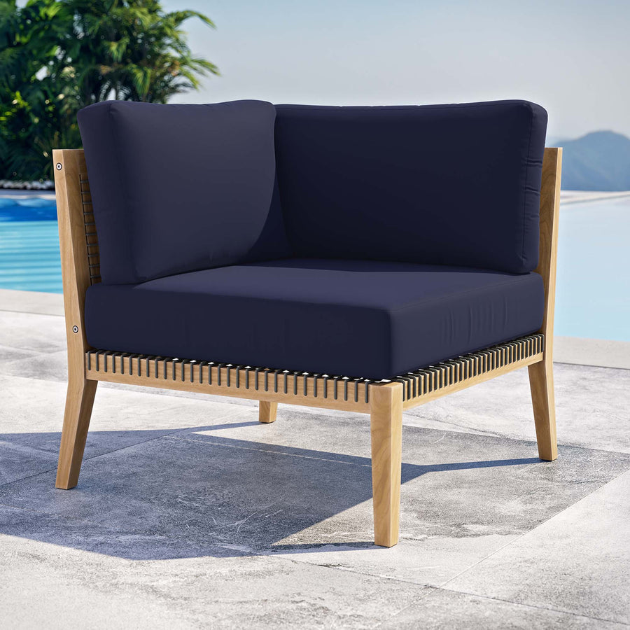 Vesper Outdoor Patio Teak Wood Corner Chair in Gray Navy