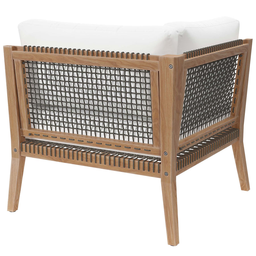 Vesper Outdoor Patio Teak Wood Corner Chair in Gray White