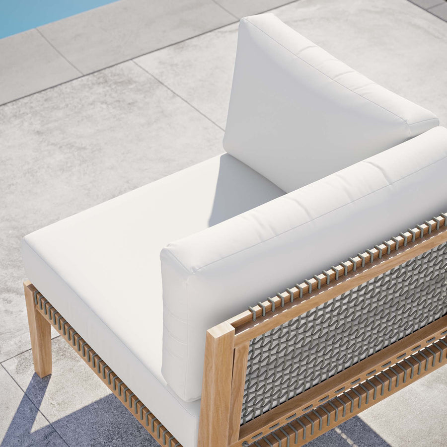 Vesper Outdoor Patio Teak Wood Corner Chair in Gray White