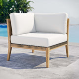 Vesper Outdoor Patio Teak Wood Corner Chair in Gray White