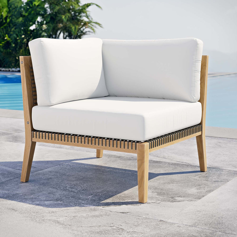 Vesper Outdoor Patio Teak Wood Corner Chair in Gray White
